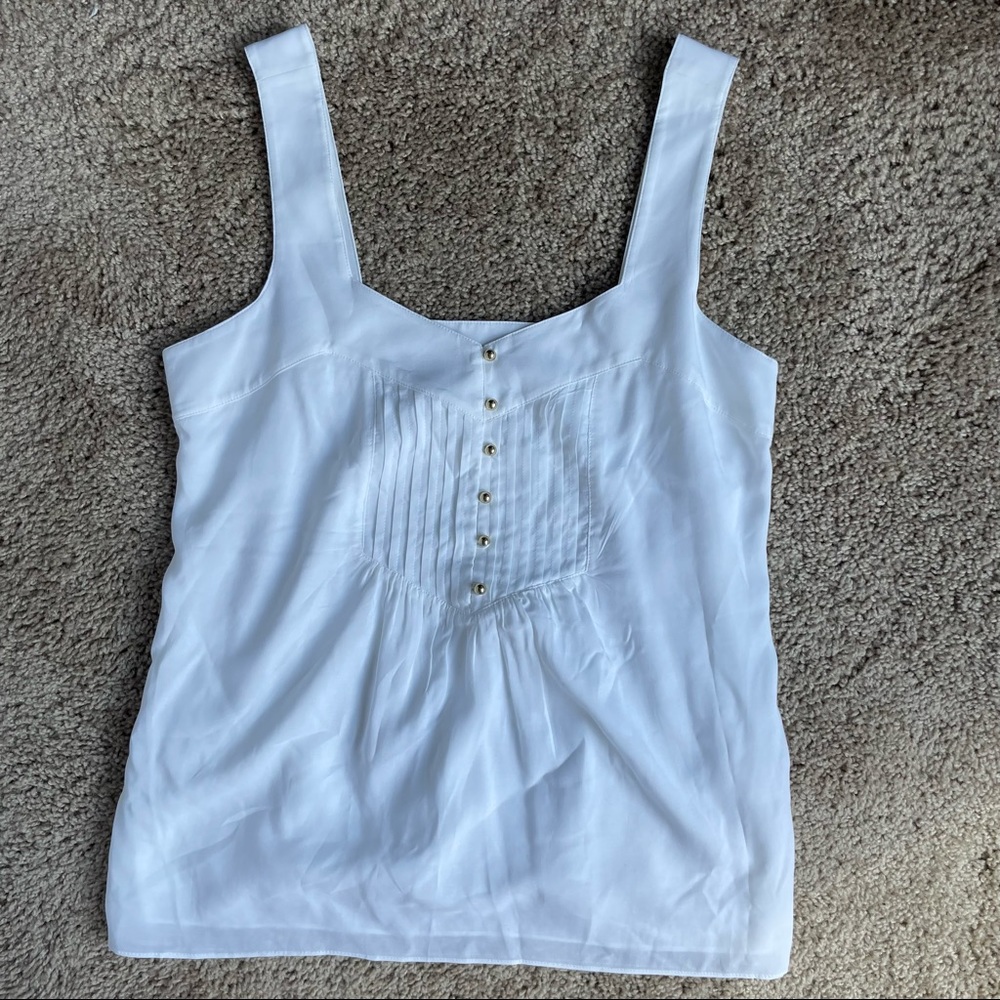 NWT Banana Republic White Tank Top with Polished Gold Buttons, Size 8